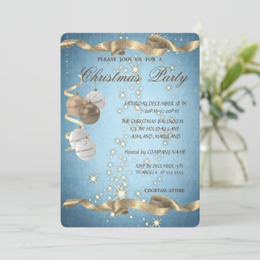Invitation Élégantes boules de Noël, Étincelle, Fête de Noël (Debout devant)