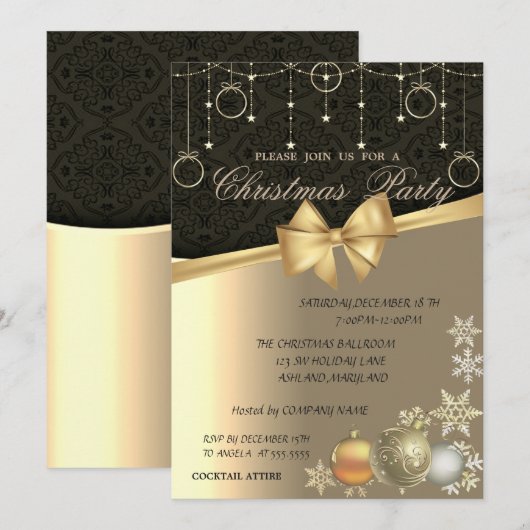 Invitation Élégantes boules de Noël, fête de Noël d'entrepris (Devant / Derrière)