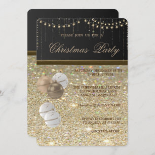 Invitation Élégantes boules de Noël, Glitterie,, Fête de Noël