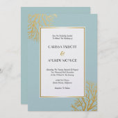 Invitation Élégantes Branches de corail doré sur Seafoam (Devant / Derrière)