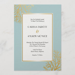 Invitation Élégantes Branches de corail doré sur Seafoam