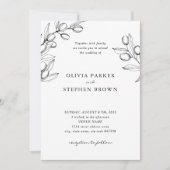 Invitation Élégantes branches d'olivier. Mariage noir simple (Devant)