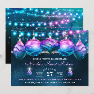 Invitation Élégantes bulles de sirène bleues et violettes Swe
