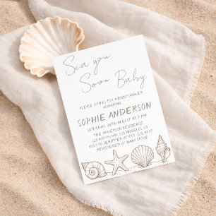 Invitation Élégantes Coquilles de Mer Côtières À Bientôt Baby