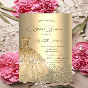 Invitation Élégantes Diamants Or Robe Bridal Luncheon