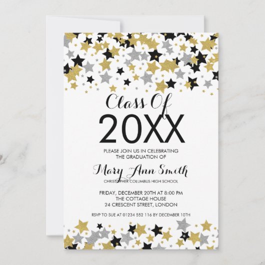 Invitation Élégantes Etoiles de Parties scintillant Gold Silv (Devant)