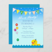 Invitation Elégantes étoiles et caoutchouc Canard bleu Annive (Devant / Derrière)