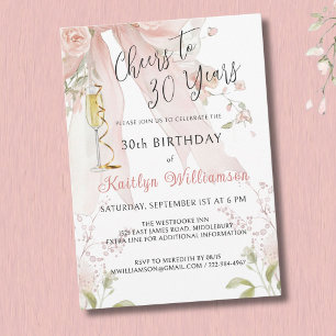 Invitation *Élégantes Félicitations pour 30 Ans Ruban Rose Fl
