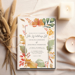 Invitation Élégantes Feuilles Automnales Aquarelle Mariage Iv