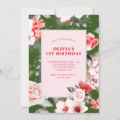 Invitation Élégantes Filles Florales 1er anniversaire (Devant)