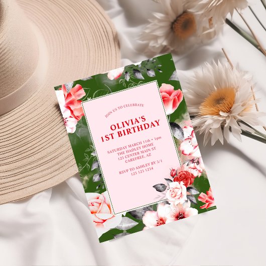 Invitation Élégantes Filles Florales 1er anniversaire