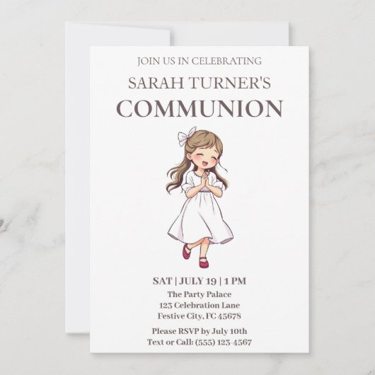 Invitation Élégantes filles première communion (Devant)