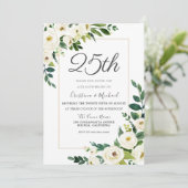 Invitation Élégantes Fleurs Blanches 25e Anniversaire de Mari (Debout devant)