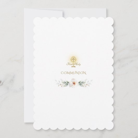 Invitation Élégantes Fleurs blanches Or Première Sainte Commu (Dos)