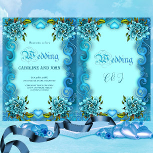 Invitation Élégantes fleurs bleues