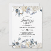 Invitation Élégantes fleurs bleues et blanches d'hiver (Devant)