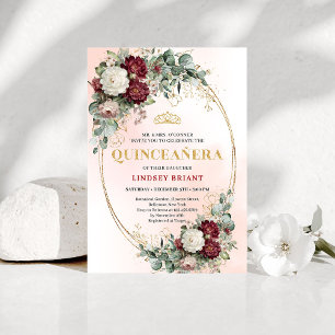 Invitation Élégantes Fleurs Bohémiens Marsala Or Quince
