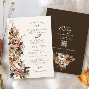 Invitation Élégantes Fleurs d'Automne de Couleur Brun Foncé M