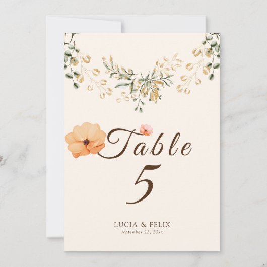Invitation Élégantes fleurs d'automne doré Numéro de tableau  (Dos)