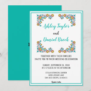 Invitation Élégantes fleurs de couronnes encadrées Mariage