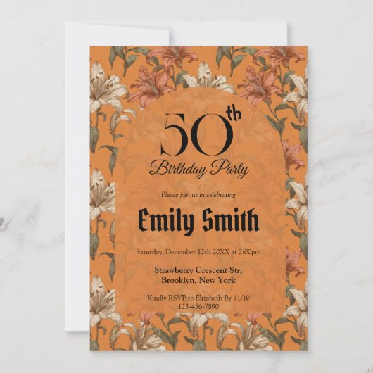 Invitation Élégantes fleurs de lys pour anniversaire (Devant)