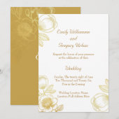 Invitation Élégantes Fleurs Dorées Mariage (Devant / Derrière)