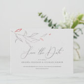 Invitation Élégantes fleurs grises et rouges simples Enregist (Debout devant)