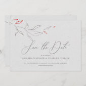 Invitation Élégantes fleurs grises et rouges simples Enregist (Devant / Derrière)