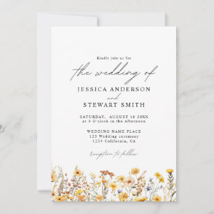Invitation Élégantes Fleurs Jaunes Colorées de Mariage Sauvag
