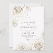 Invitation Élégantes Fleurs Rose Dorée Mariage (Devant)