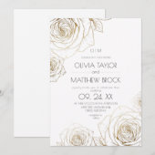 Invitation Élégantes Fleurs Rose Dorée Mariage (Devant / Derrière)