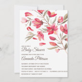 Invitation Élégantes fleurs roses et rouges dans le Baby show (Devant)