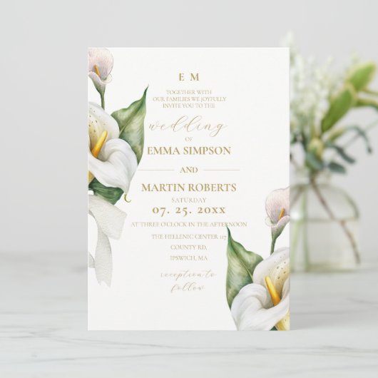 Invitation Élégantes Fleurs Rustiques Mariage Calla (Debout devant)