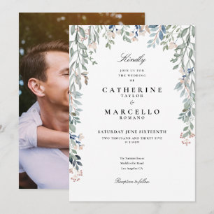 Invitation Élégantes Fleurs Sauvages Photo Florale Mariage