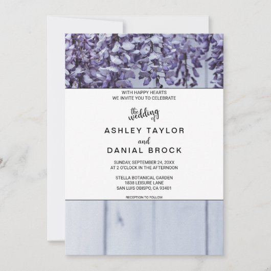 Invitation Élégantes fleurs violet rose bois fleuri Mariage (Devant)