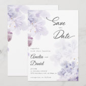 Invitation Élégantes fleurs violettes mariage Save the Date (Devant / Derrière)