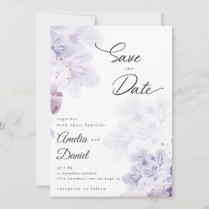 Invitation Élégantes fleurs violettes mariage Save the Date