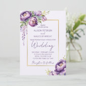 Invitation Élégantes fleurs violettes tout en un modèle maria (Debout devant)