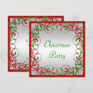 Invitation Élégantes Flourishes & Spirales Rouge & Vert Noël