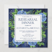 Invitation Élégantes hortensias bleus pour un dîner de répéti (Devant)