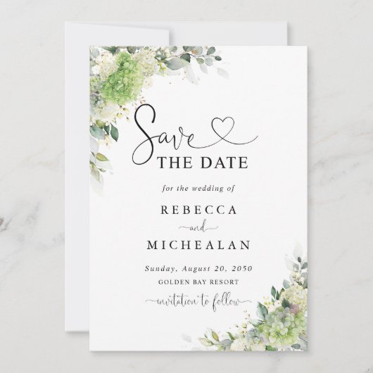 Invitation Élégantes Hydrangeas Mariage Enregistrer La Date (Devant)