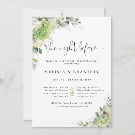 Invitation Élégantes Hydrangeas Mariage La Nuit Avant  (Devant)