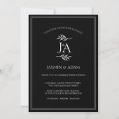 Invitation Élégantes Initiales Classiques Mariage Noir Blanc  (Devant)