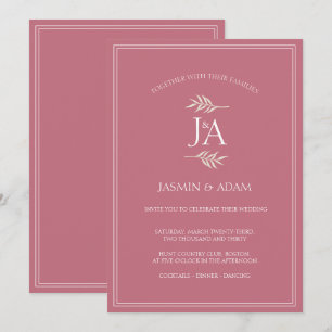 Invitation Élégantes Initiales Classiques Mariage Rose Magent