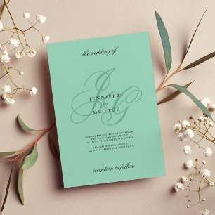 Invitation Élégantes initiales de monogramme à la menthe mari