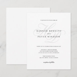 Invitation Élégantes Initiales de Monogramme de Mariage Blanc