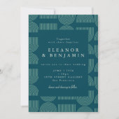Invitation Elégantes lignes d'arc rétro chic Turquoise Mariag (Devant)