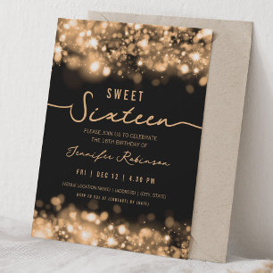 Invitation Élégantes lumières scintillantes Sweet Sixteen Or