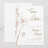 Invitation Élégantes lys blancs mariage Save the Date (Devant / Derrière)