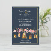 Invitation Élégantes Peonies Lanternes rustiques Marine Coral (Debout devant)